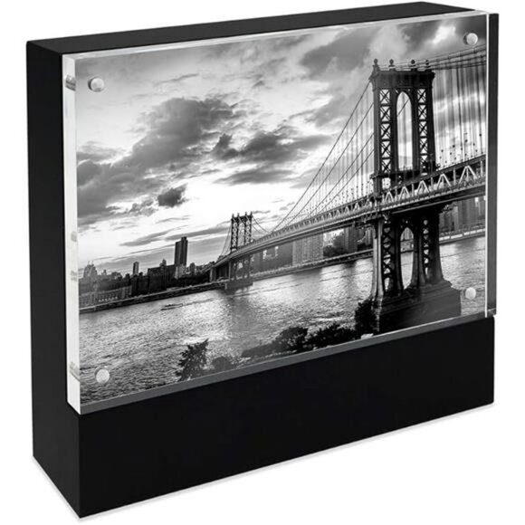Black wood acrylic magnetic picture frame 4x6 tabletop photo display holder - Picture 7 of 7